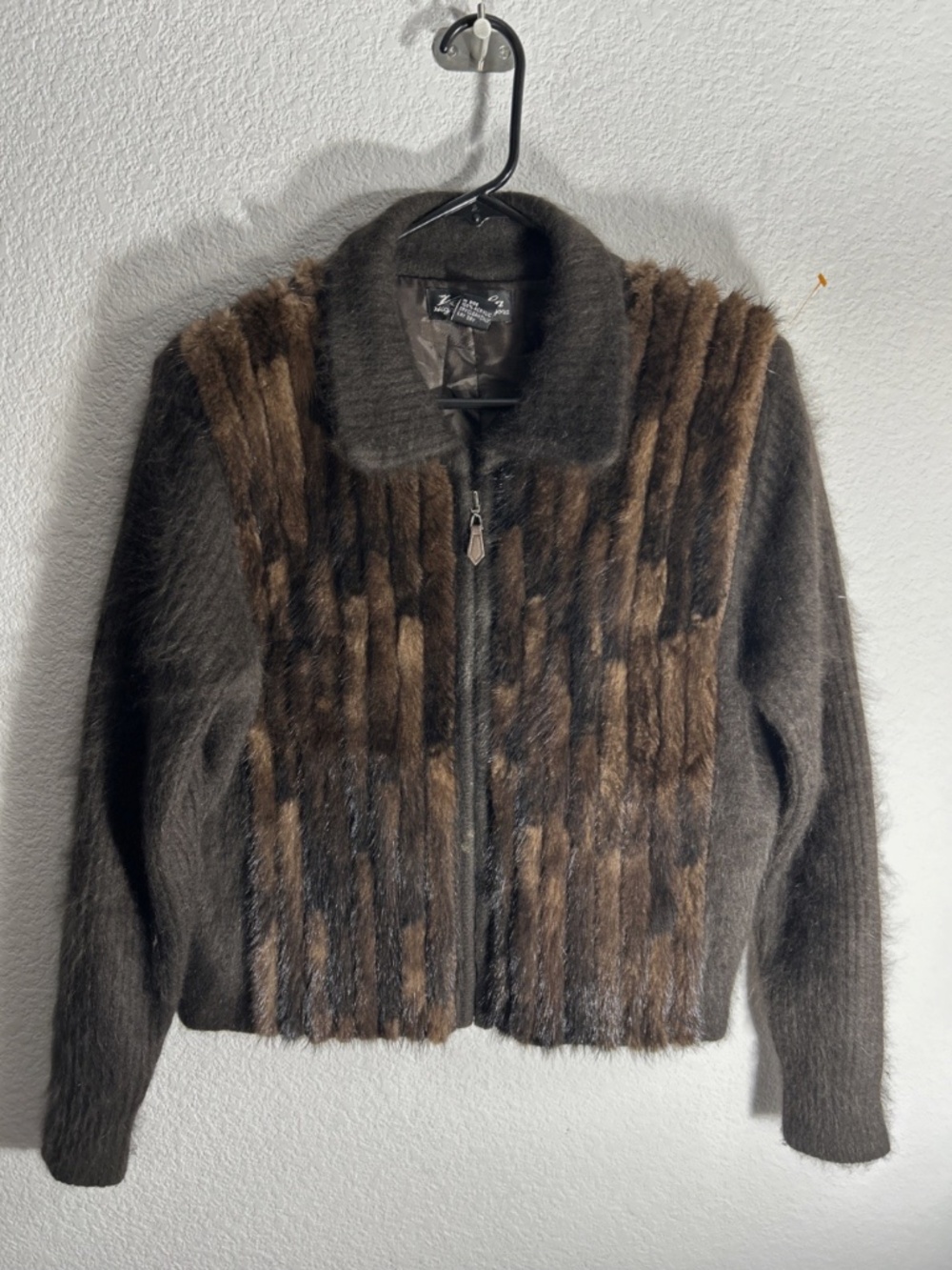 Fuzzy 80% Angora Vintage Venesha BROWN Mink Fur Zip Up Jacket Medium